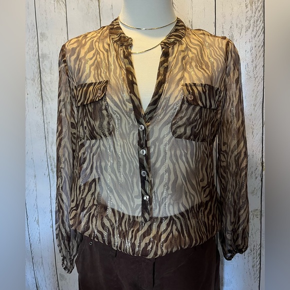 Cache Tops - Cache Zebra Print Silk Blend Sheer Blouse Size Small